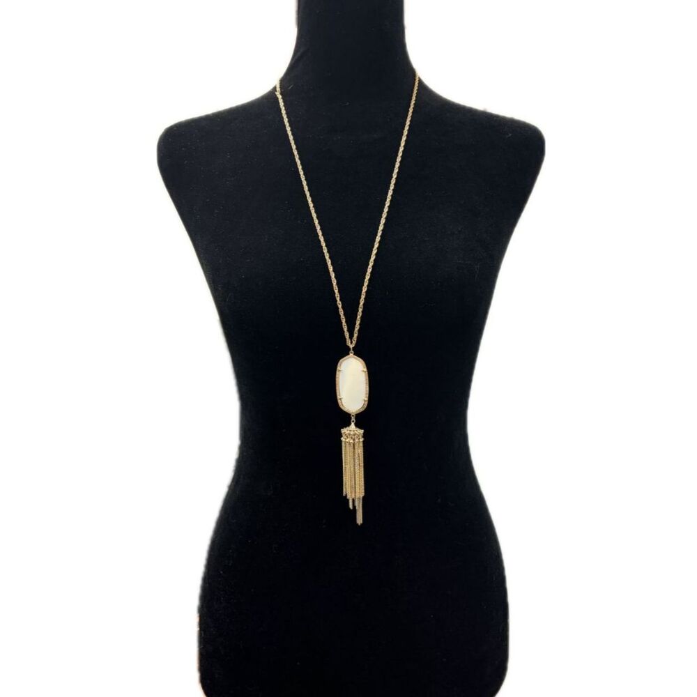 Kendra Scott Rayne Statement Tassel Necklace Two Tone Metal Mother Of Pearl